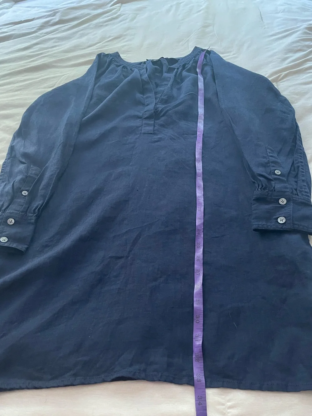J.Crew Long-Sleeve Navy Linen Shift Dress XS